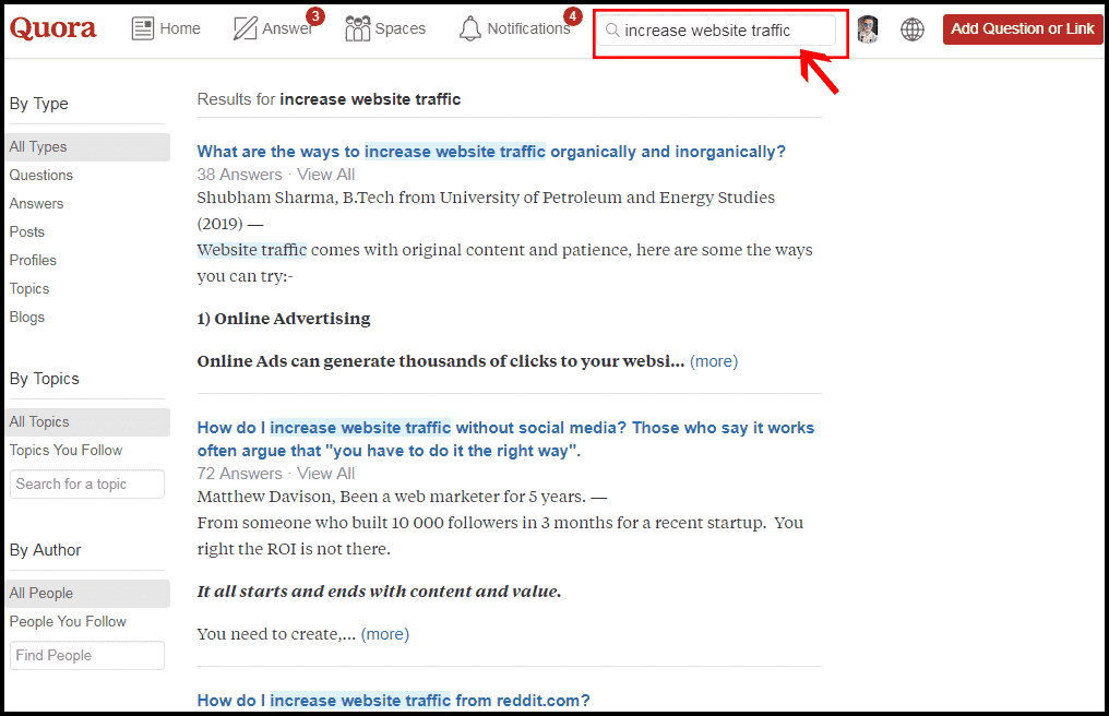 get traffic from quora