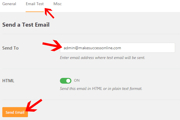 WP mail SMTP email test