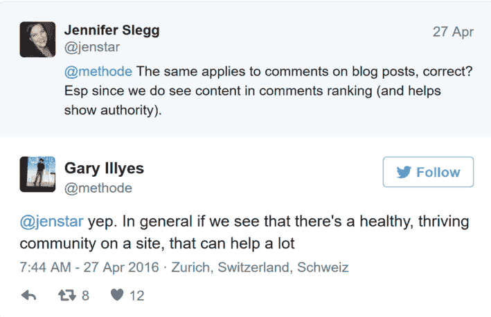 google employee tweeted about blog comments