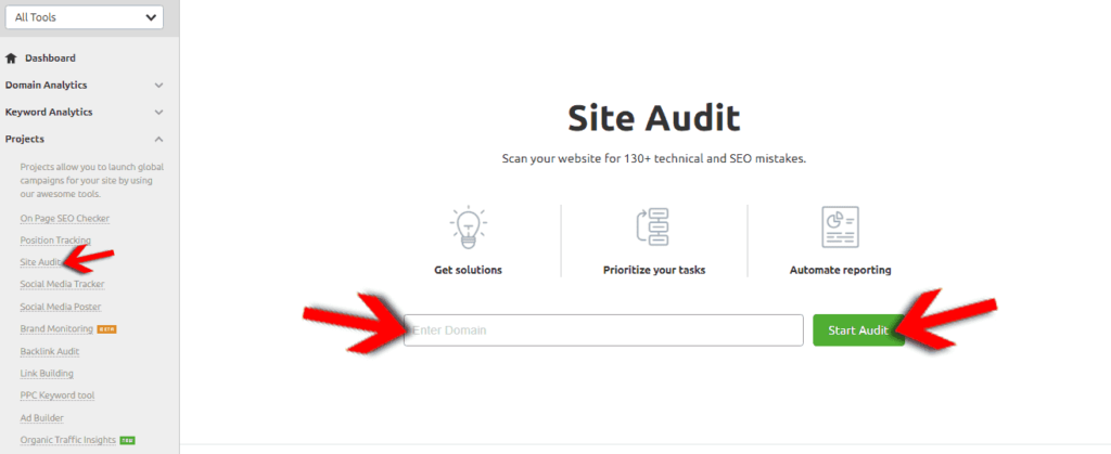 Site audit by semrush