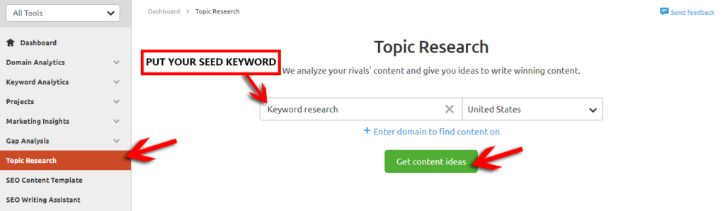 Topic research by semrush